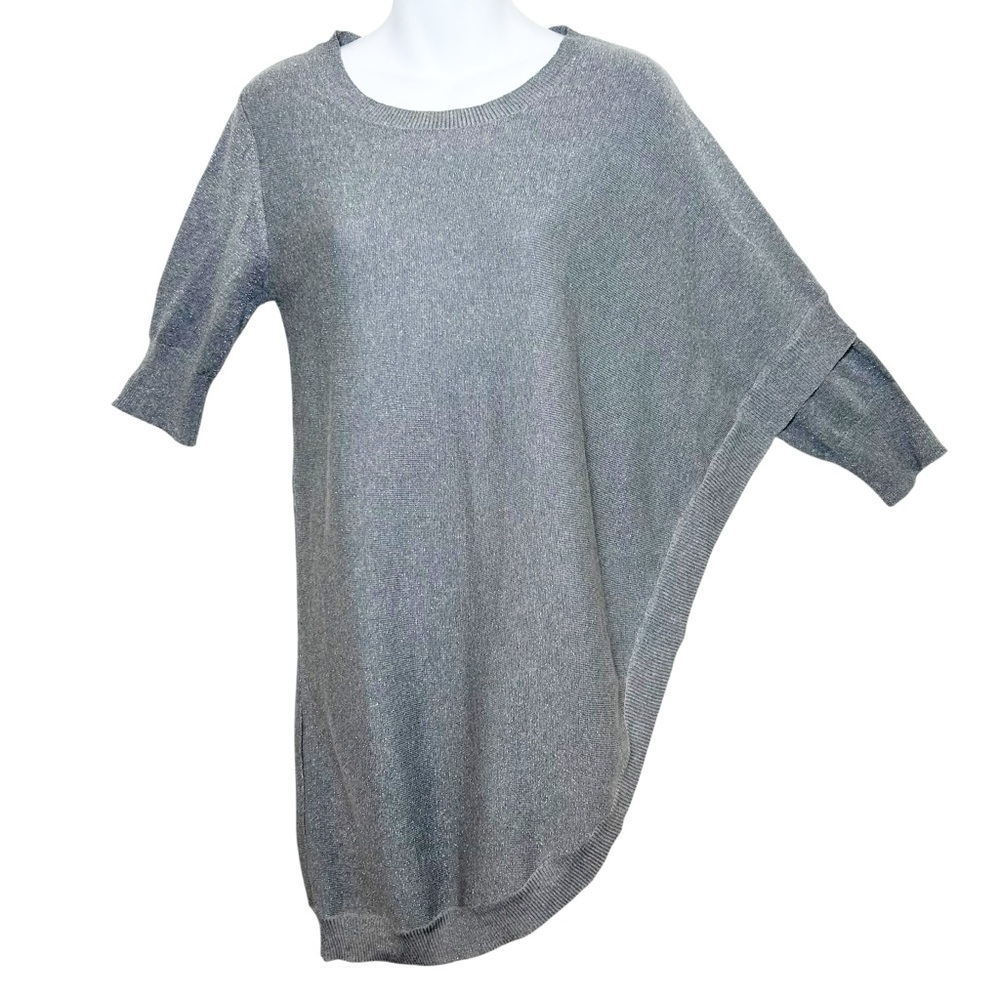 Nicholas K silver metallic asymmetrical sweater poncho size XS linen blend artsy